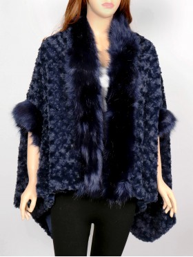 Premium Faux Fur Cape with Rose Imprints & Sleeves